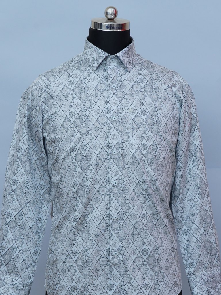 Pearl Gray Delight Satin Printed Shirt