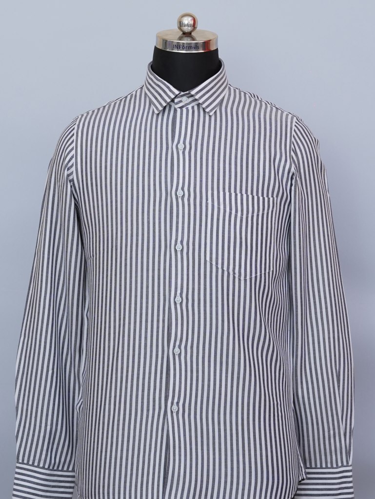 Steel Mist Stripes Black and White Twill Shirt