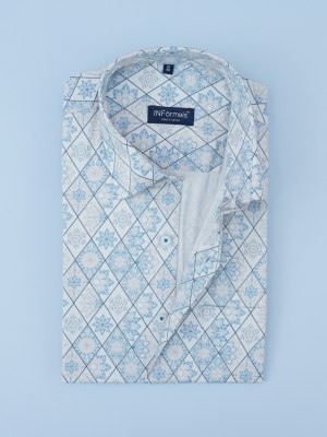 Aqua Delight Blossoms satin printed shirt