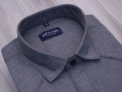 Gaddiel slate grey and black button denim shirt 