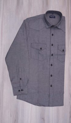 Gaddiel slate grey and black button denim shirt 