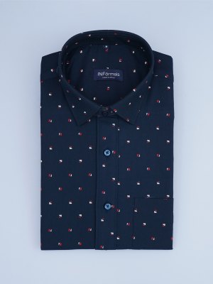 Navy Cherry Bloom Printed Shirt