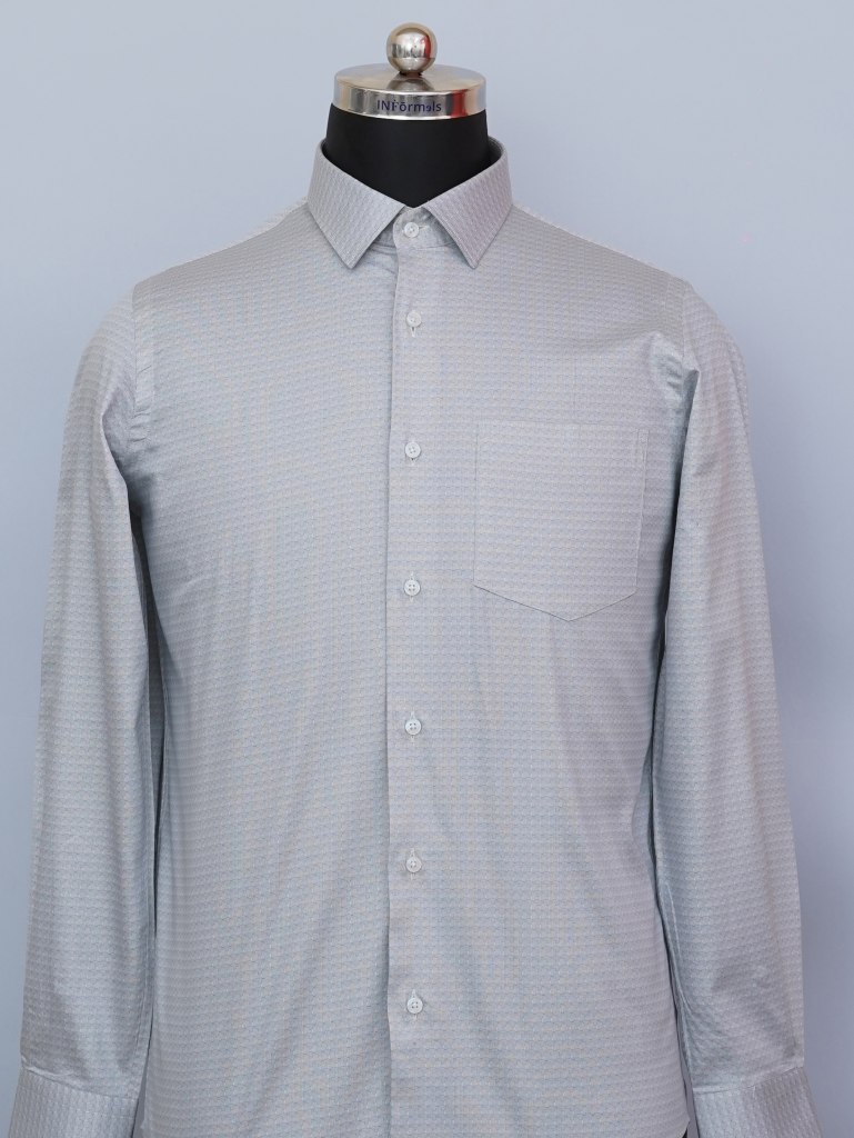 Lunar Elegance Silver Grey Printed Satin Shirt