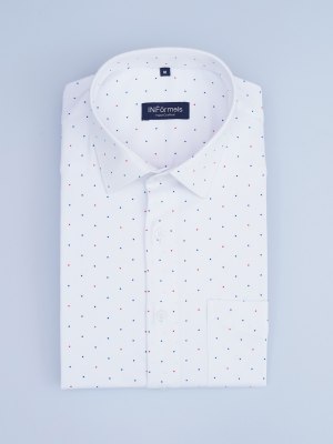 Snowfall Jubilee White dobby Red Blue Polka Dot Shirt